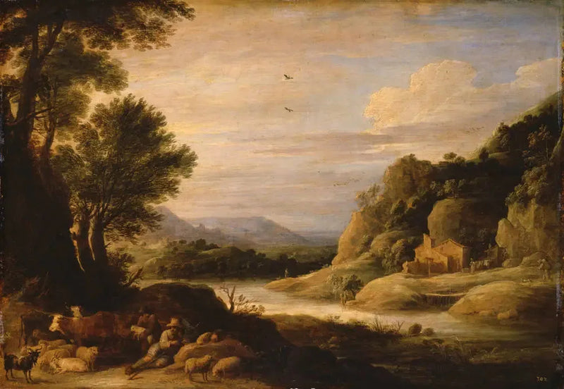 Paisaje fluvial con pastores y rebaños en descanso - David Teniers el Joven