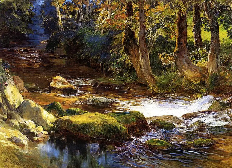 Paisaje fluvial con ciervos - Frederick Arthur Bridgman