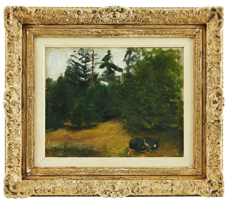 Paisaje forestal con un perro durmiendo - Bruno Liljefors