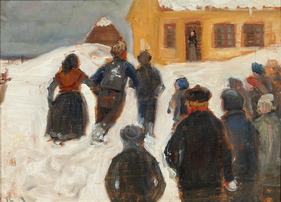 Paisaje invernal con gente en la calle. - Michael Peter Ancher