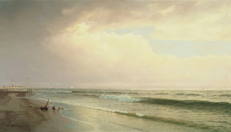 Paisaje marino con faro a lo lejos, Atlantic City, Nueva Jersey - William Trost Richards