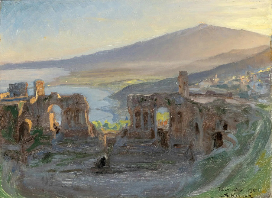 Paisaje nocturno cerca del teatro antiguo de Taormina con vista al Etna y al Golfo. - Peder Severin Krøyer