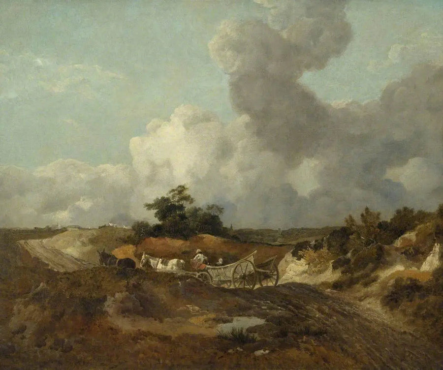 Paisaje abierto con carreta de campo en un camino ondulado - Thomas Gainsborough