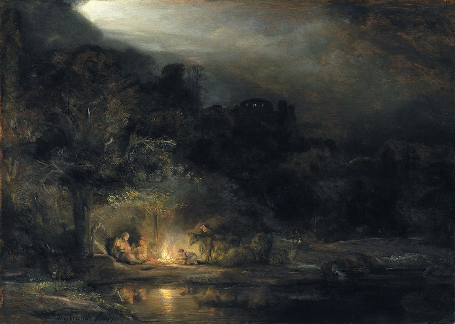 Paysage avec le repos pendant la fuite en Égypte — Rembrandt, 1647, National Gallery of Ireland