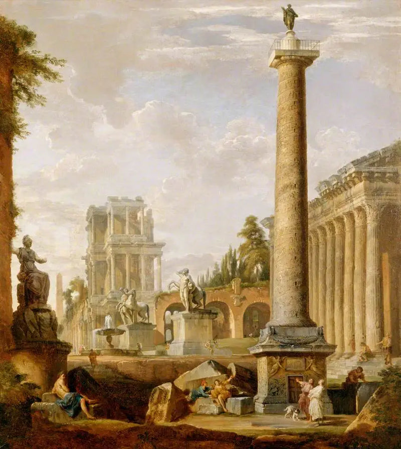 Paisaje romano con la columna de Trajano - Giovanni Paolo Panini