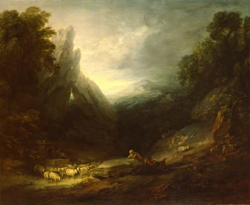 Paisaje romántico con ovejas en una fuente - Thomas Gainsborough
