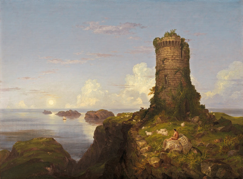 Paisaje romántico con torre en ruinas - Thomas Cole