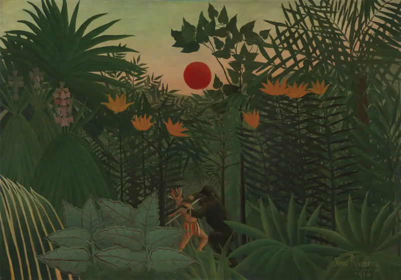 Paisaje tropical: lucha del indio y del gorila - Henri Rousseau