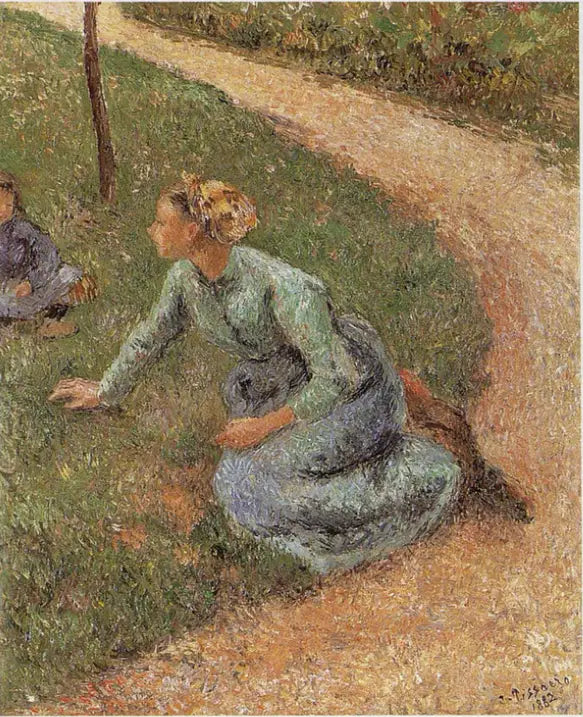 Campesina sentada al borde de un camino - Camille Pissarro