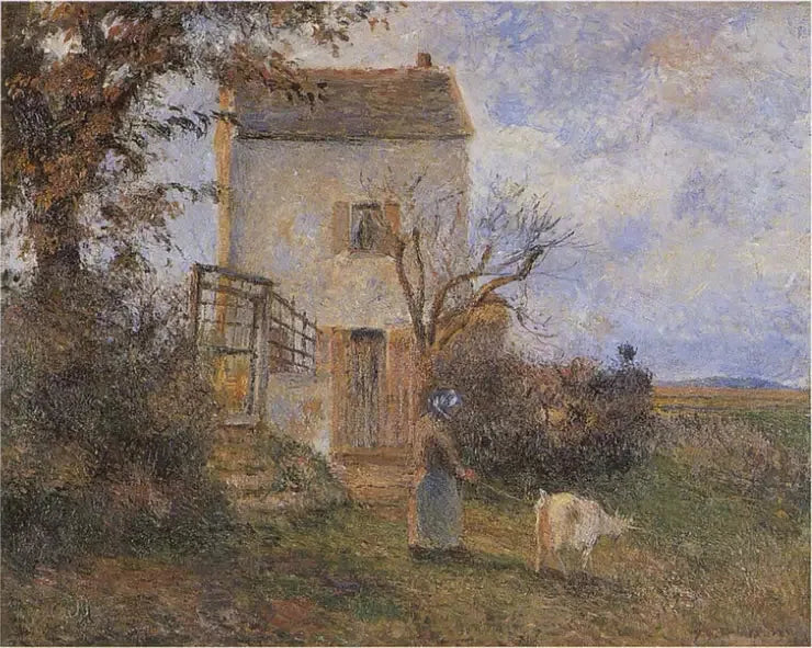Campesina y cabra frente a una casa, alrededores de Pontoise - Camille Pissarro