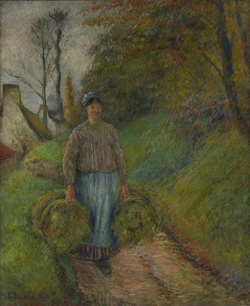 Campesina llevando dos fardos de heno - Camille Pissarro