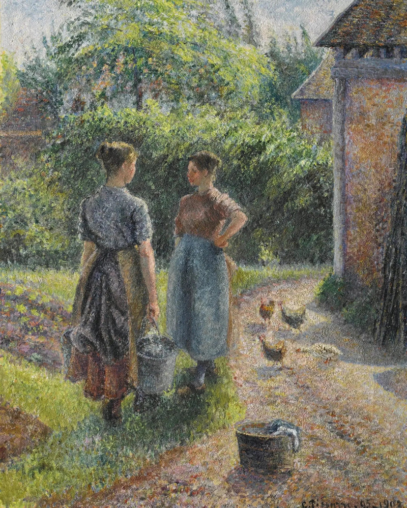 Campesinas conversando en el patio de una granja, Eragny - Camille Pissarro