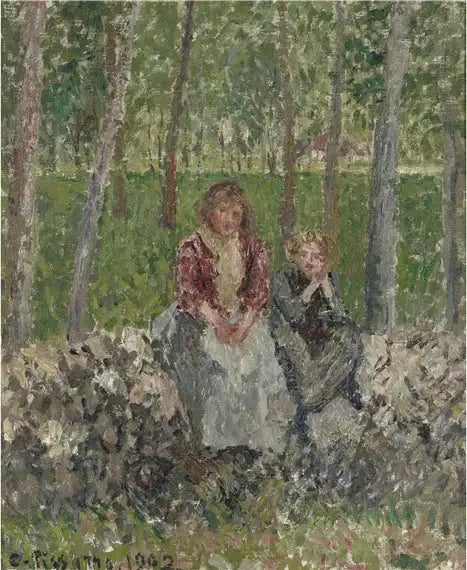 Campesinas bajo los árboles en Moret - Camille Pissarro