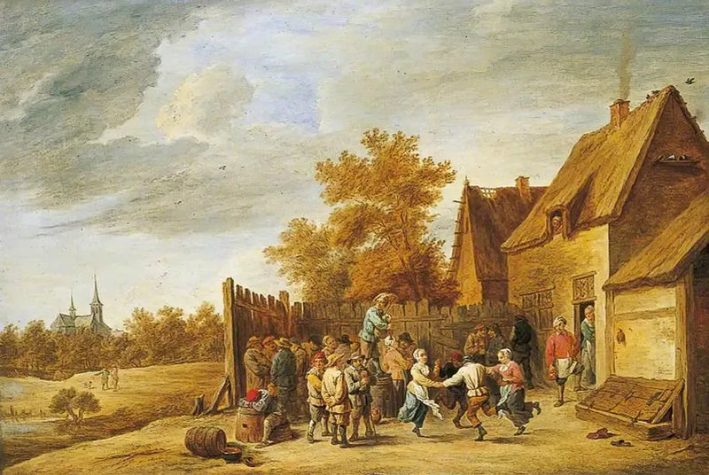 Campesinos bailando frente a una posada - David Teniers el Joven