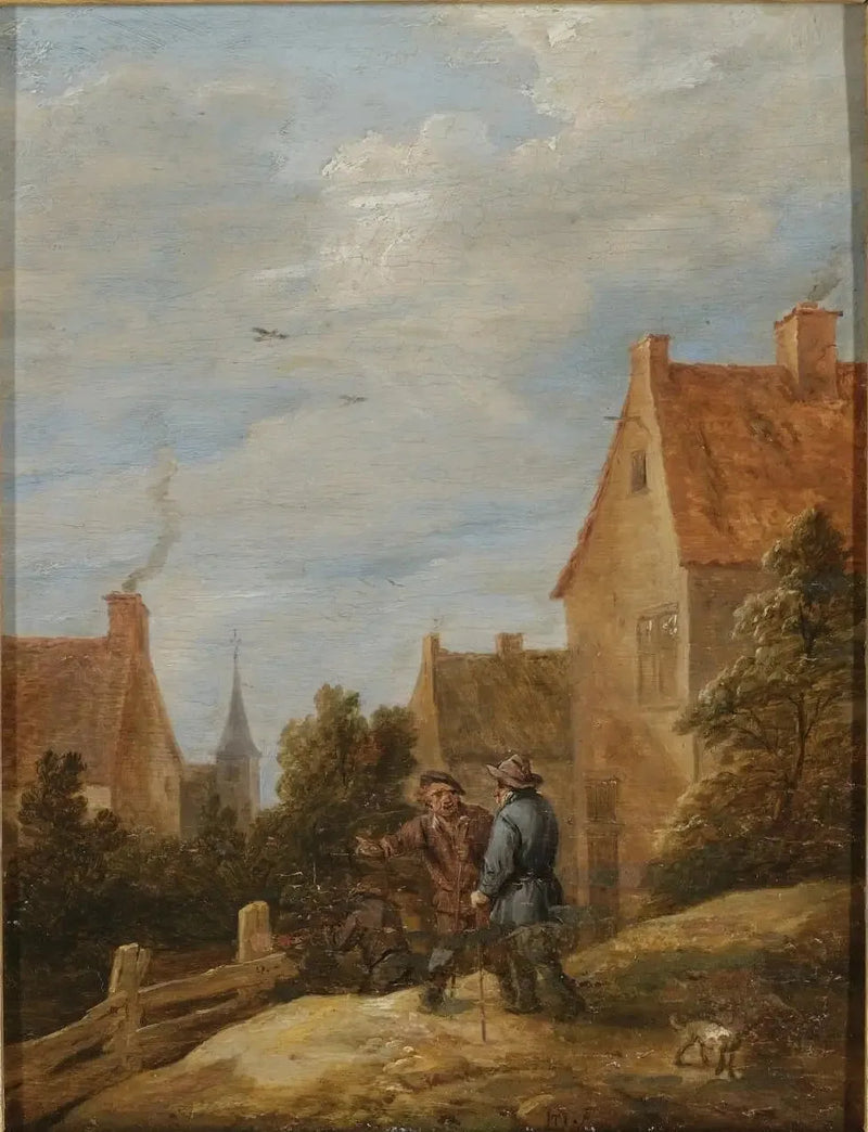 Campesinos en una carretera en un pueblo - David Teniers el Joven