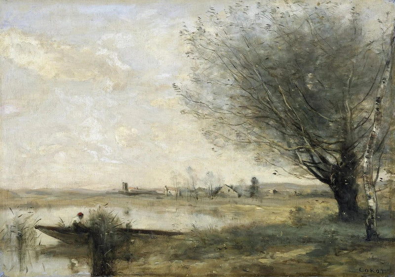 Pescador amarrado a una orilla - Jean-Baptiste Camille Corot