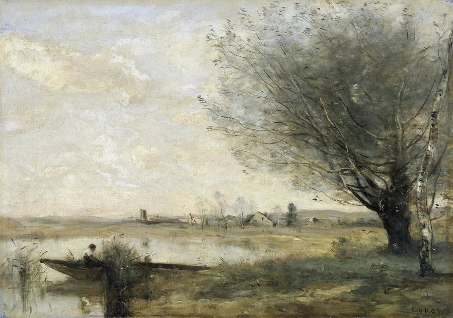 Pescador amarrado a una orilla - Jean-Baptiste Camille Corot