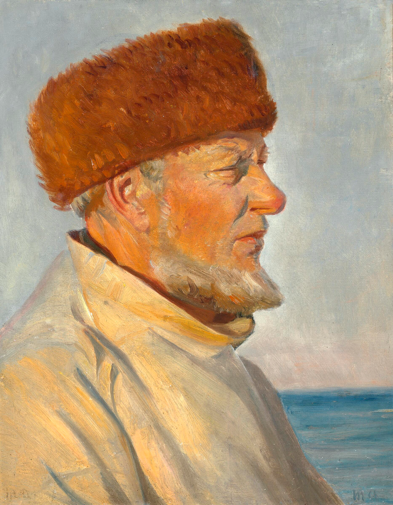 Un pescador de Skagen, con un sombrero de piel, tomando el sol en la playa. - Michael Peter Ancher