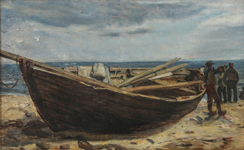 Pescadores y un barco en la playa de Skagen. -Michael Peter Ancher