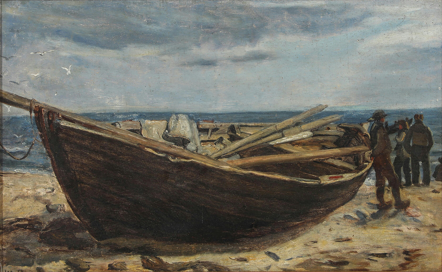 Pescadores y un barco en la playa de Skagen. -Michael Peter Ancher