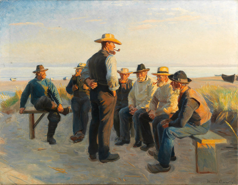 Pescadores descansando en Skagen Sydstrand en una tarde de verano. -Michael Peter Ancher