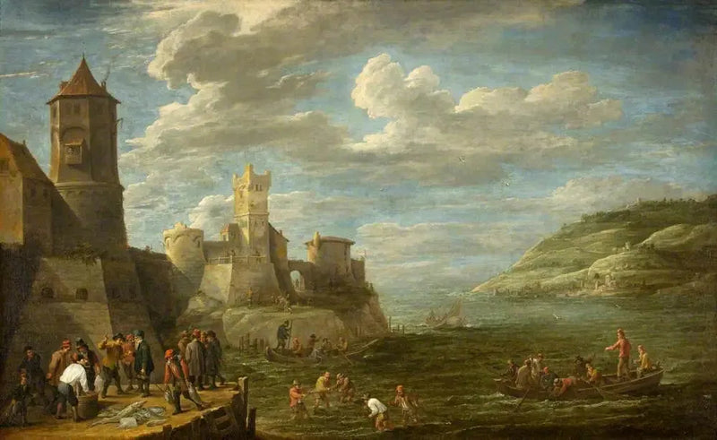 Pescadores en un muelle - David Teniers el Joven
