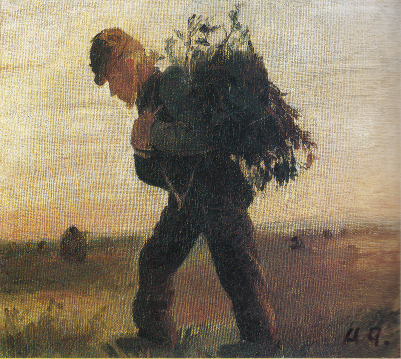 Per Bollerhus, con su manojo de ramas en la mano, cruzando el páramo - Anna Ancher