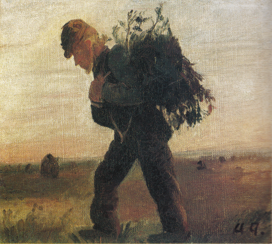 Per Bollerhus, con su manojo de ramas en la mano, cruzando el páramo - Anna Ancher
