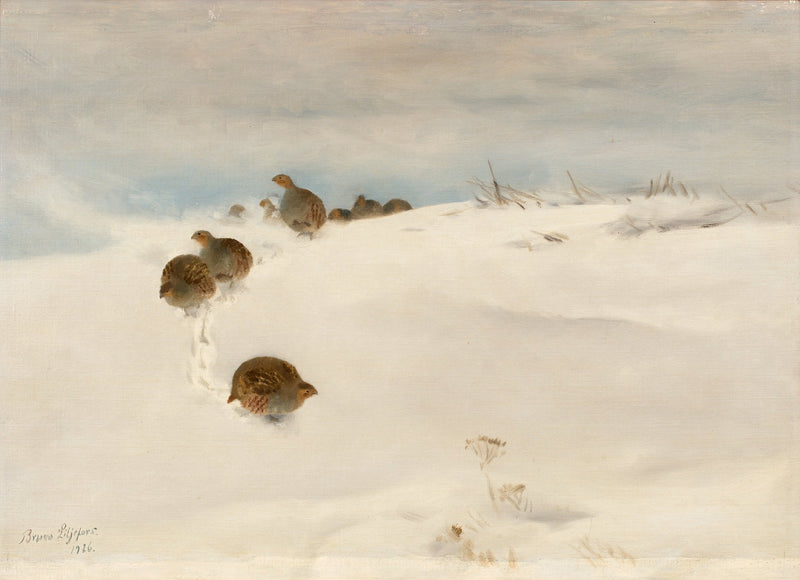 Perdices pardillas en un paisaje invernal - Bruno Liljefors
