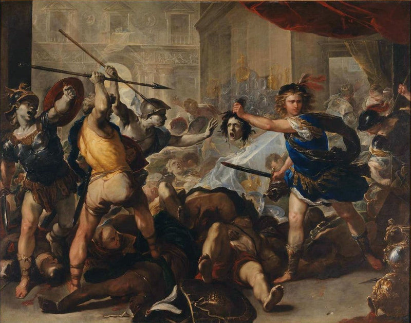 Persée convirtió a Phinée y sus compañeros en piedra - Luca Giordano
