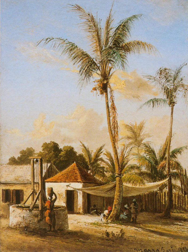 Personaje descansando en un pueblo cerca de un pozo - Camille Pissarro