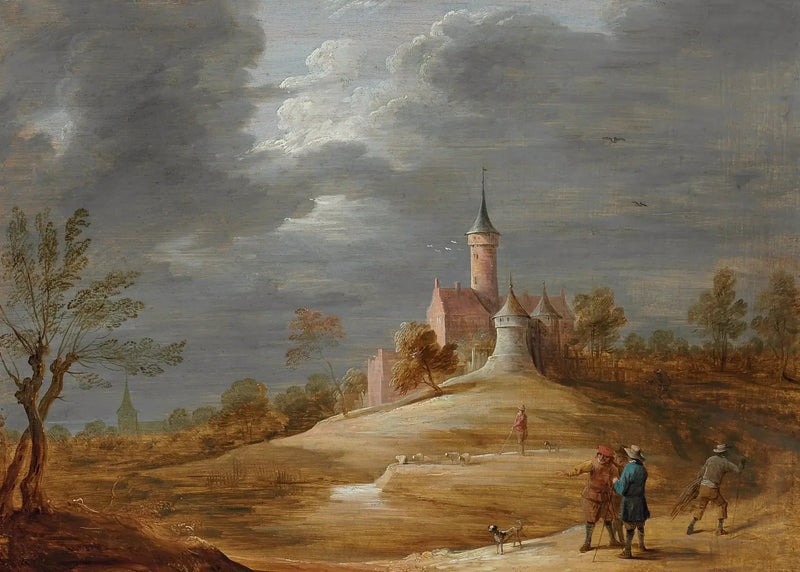 Personajes en un paisaje con un castillo al fondo - David Teniers el Joven