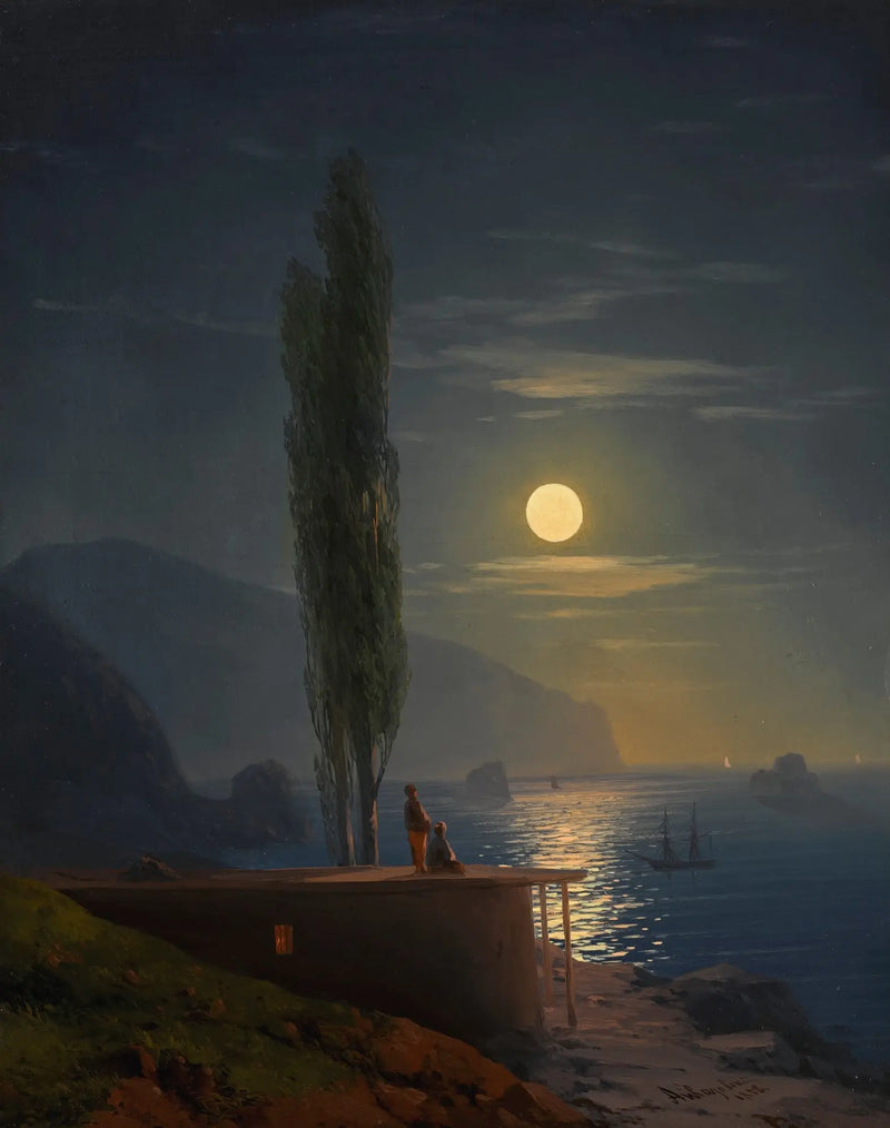 Personajes en una costa iluminada por la luna - Iván Aïvazovski
