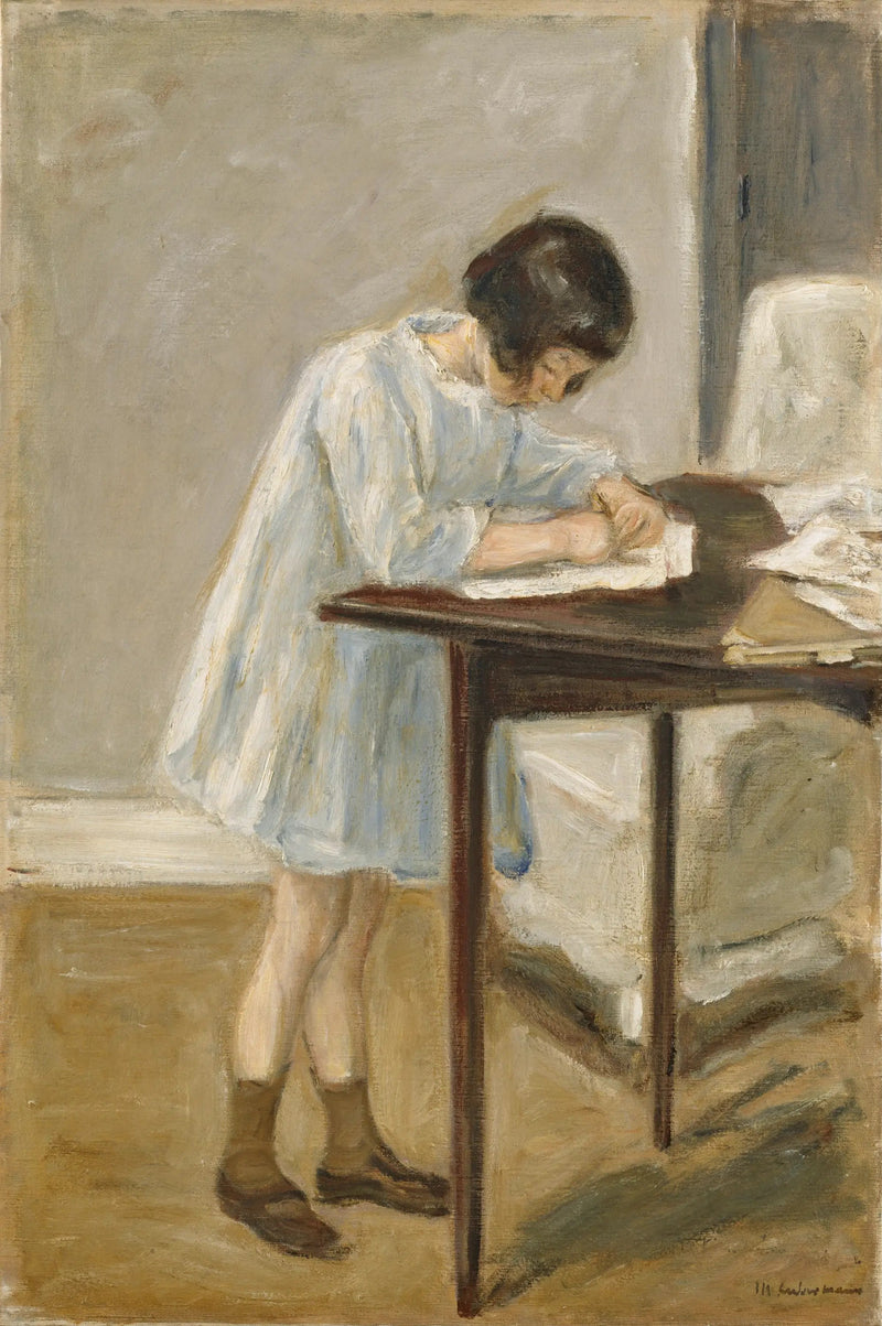 Nieta pequeña (niña de pie escribiendo) - Max Liebermann