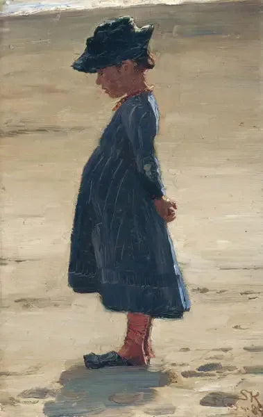 Pequeña niña de pie en la playa sur de Skagens - Peder Severin Krøyer