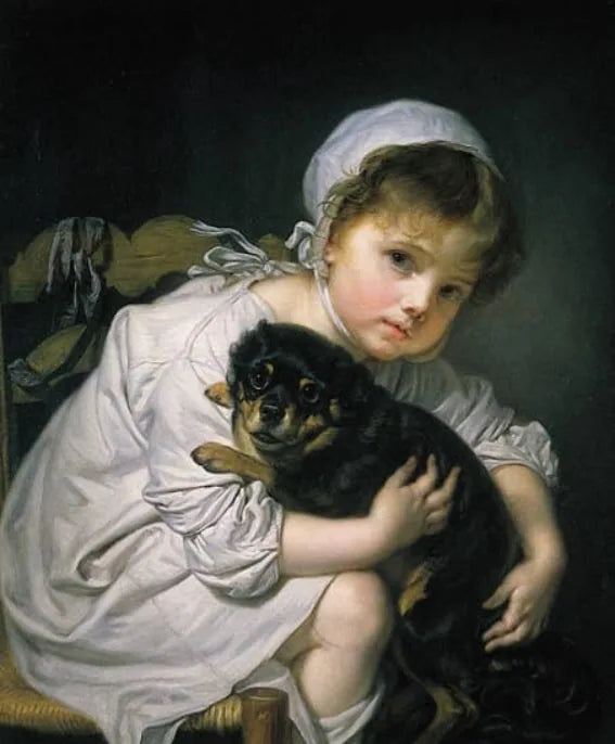 Pequeña niña y su perro - Jean-Baptiste Greuze