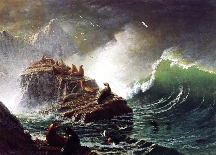 Focas en las rocas, islas Farallon - Albert Bierstadt