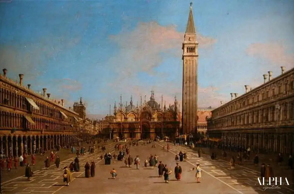 Piazza San Marco regardant vers la Basilica di San Marco (huile sur toile) - Giovanni Antonio Canal - Reproductions de tableaux et peintures haut de gamme