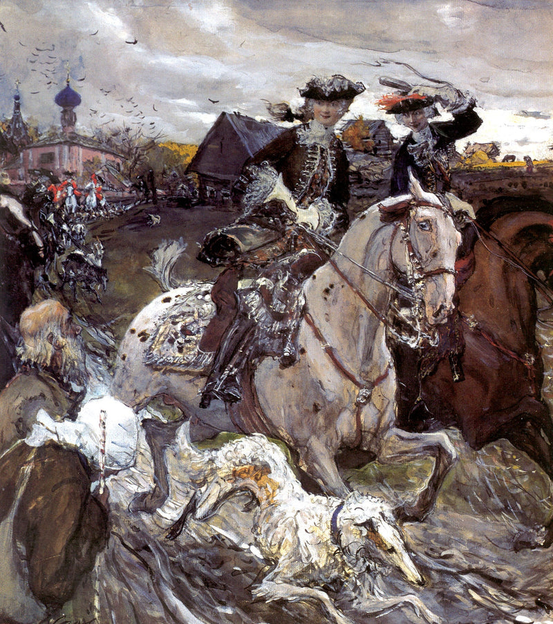Pedro II y la princesa Isabel Petrovna cazando con perros - Valentin Serov