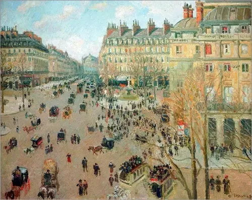Plaza del Teatro Francés y Avenida de la Ópera, efecto invernal del sol - Camille Pissarro