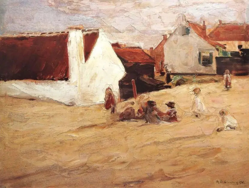 Place du village avec des enfants qui jouent - Max Liebermann image 1 copie peinte à la main à l’huile