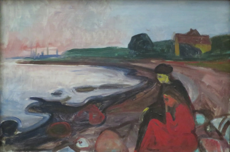 Playa con dos mujeres sentadas - Edvard Munch