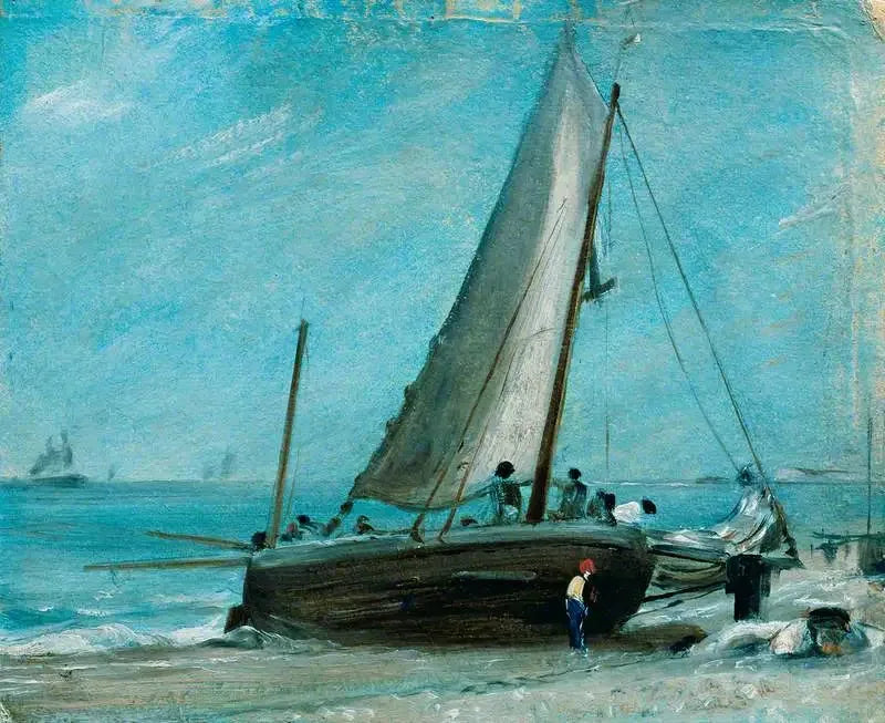 Playa de Brighton, con barco de pesca y tripulación - John Constable