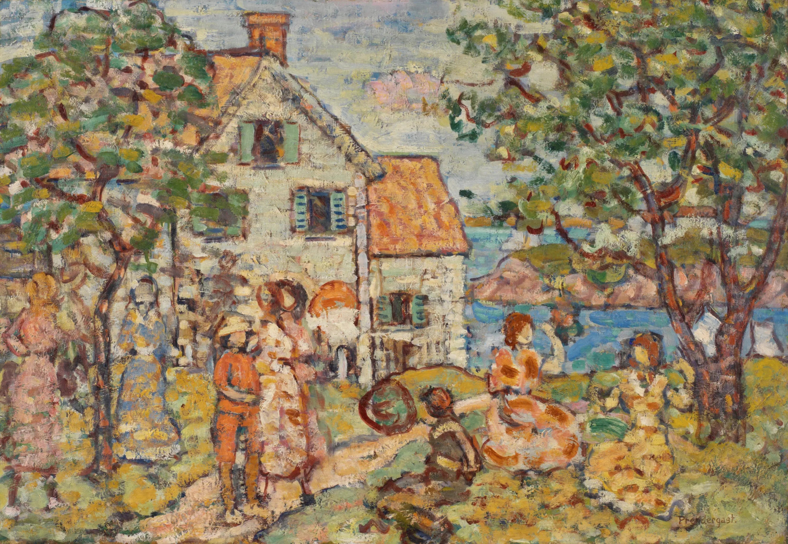 Plage et deux maisons - Maurice Prendergast image 1 reproduction réalisée par Alpha Reproduction