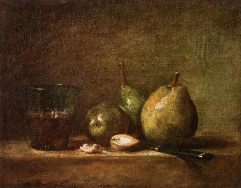 Peras, nueces y copa de vino - Jean Simeón Chardin