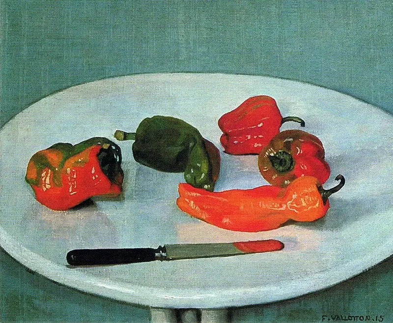Pimientos rojos sobre mesa redonda, lacada en blanco - Félix Vallotton
