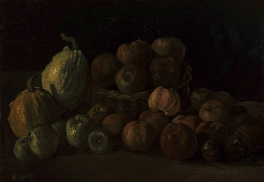 Naturaleza muerta con una cesta de manzanas y dos calabazas - Vincent van Gogh