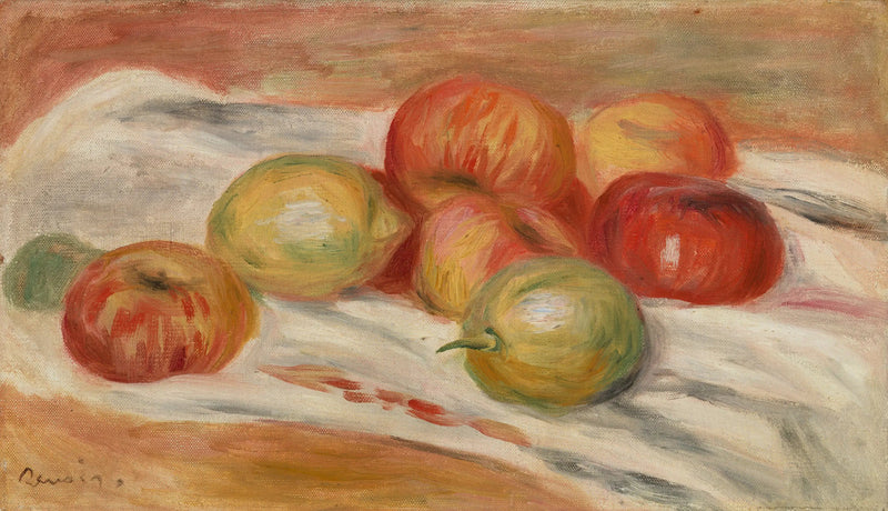 Manzanas y limones sobre un mantel - Pierre-Auguste Renoir
