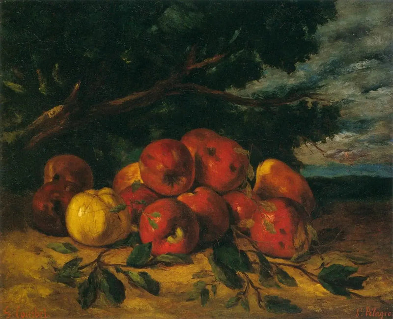 Manzanas rojas a los pies de un árbol - Gustave Courbet