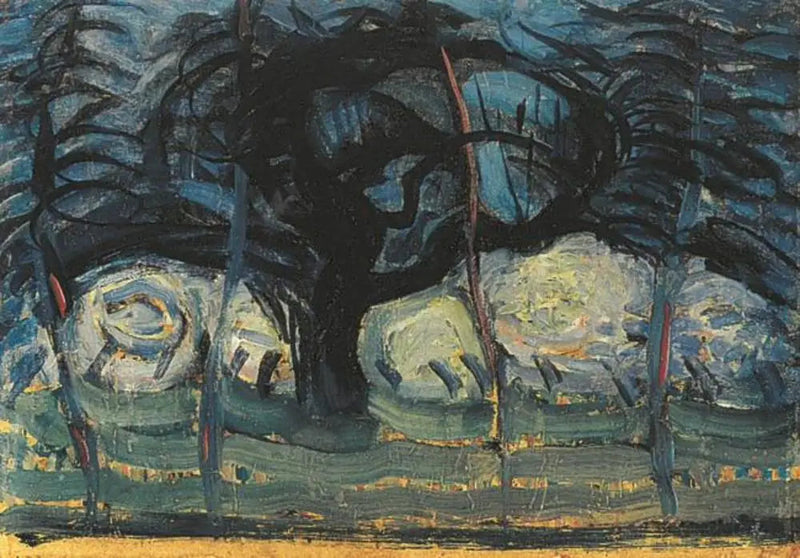 Manzano en azul con líneas onduladas I - Piet Mondrian